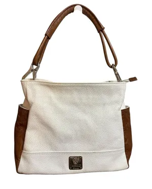I Medici Firenze Italian White & Brown Genuine 100% Pebbled Leather‎ Handbag thumbnail 1