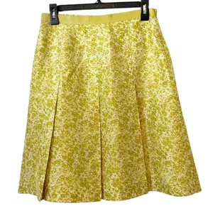 Banana Republic Chartreuse Floral Silk‎ Pleated Lined A-Line Skirt Size 2 thumbnail 1