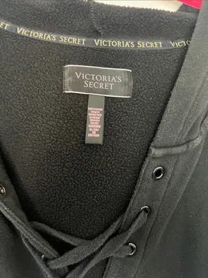 EUC Victoria's Secret Black Lace-Up Hooded Sweatshirt sz XL thumbnail 3