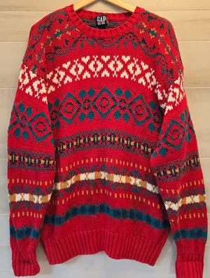 {XL} Vintage GAP Nordic Fair Isle Chunky Knit Sweater Holidays Festive thumbnail 1