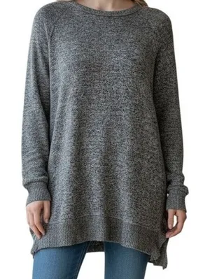 ANTHROPOLOGIE POSTMARK Oversized Marbled Gray Ruffled Trim Gia Sweater‎ Medium thumbnail 1