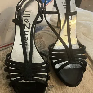 FINAL MARKDOWN Strappy satin benzelli sandals 6 1/2 Black Size 6.5 thumbnail 1