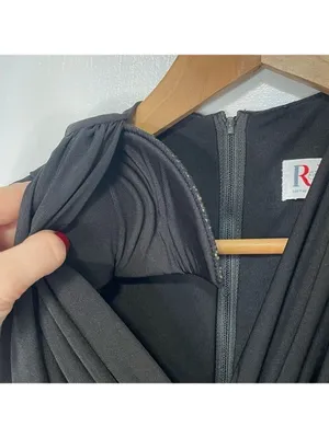 Vintage 70s Midi Dress Ruched Bodice Black Womens M thumbnail 9