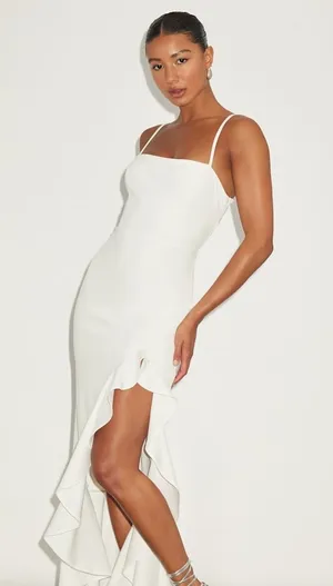 NWOT Lulus Iveta White Cutout Ruffled Sleeveless Midi Dress Dance Party Sz L thumbnail 1