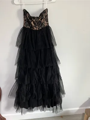 Lulus Sensational Darling Black Lace Tulle Tiered Strapless Maxi Dress thumbnail 9
