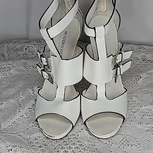 Modern Vice Rio white open toe strappy zip up back stiletto heels sz 8.5 thumbnail 3