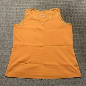 Y2K Retro Karen Scott Sport Womens Tank Top Shirt Size Medium M Orange‎ Lace thumbnail 1