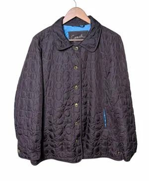Coach Signature Quilted Jacket Brown Blue Lined Y2K Preppy Size Medium thumbnail 1