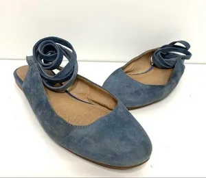 Madewell April Ankle Wrap Blue Suede Ballet Flats thumbnail 1