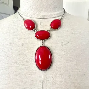 Red silver tone pendant necklace thumbnail 1