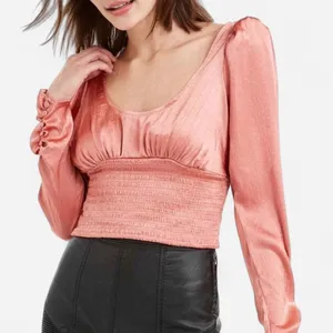 Free People Santiago Satin Cropped Blouse – Romantic Puff Sleeve Y2K (S) thumbnail 2