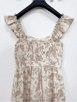 Moon River Ruffle Straps Tiered Hem Smocked Back Midi Dress Cream Multi Small thumbnail 5