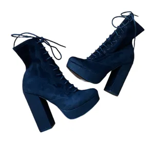 Symphony Faux Suede Black Chunky Platform Heeled Boots 🔥 thumbnail 1
