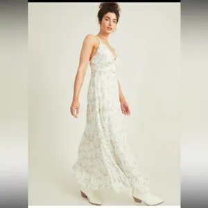 Altar'd State Posie Floral Maxi Dress with Ruffled Trim in Blue thumbnail 2