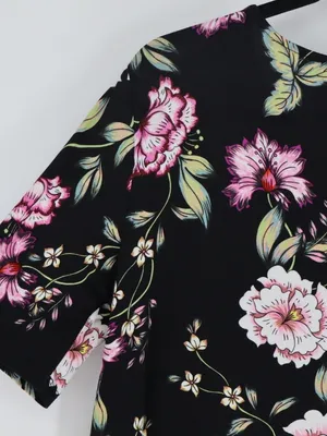 Yumi Kim Floral Dress XL Black Pink Multicolor Short Sleeve Stretch Mini Stretch thumbnail 12