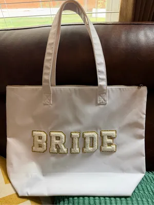 BRIDE White Tote Bag with Gold Appliqué thumbnail 1