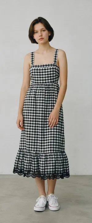 ) XS J.Crew gingham midi dress Cottage Farm core Coquette Prairie Chic Eyelet thumbnail 1
