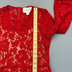 Mare Mare‎ Anthropologie Red Floral Lace Fit & Flare Dress XS 3/4 Sleeve Holiday thumbnail 5