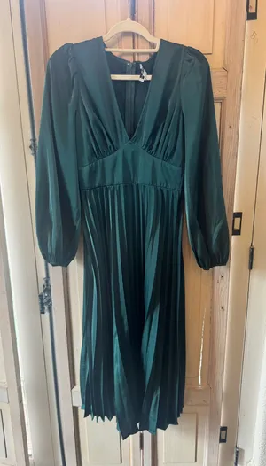 Baltic born green satin pleated dress thumbnail 1