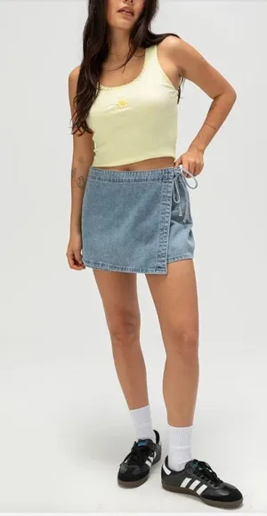 Tillys RSQ Denim Skort Side Tie Mini Size 25 Wrap Front thumbnail 1