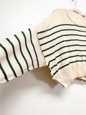 NEW CARLY JEAN LOS ANGELES CJLA Avila Cropped Sweater Green Stripe 2X thumbnail 3