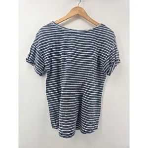 Cloth & Stone T-Shirt Womens Small‎ Blue Striped Scoop Neck Cuffed Cotton thumbnail 3