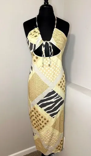 Zebra Patternblock Halter Yellow Midi Dress NWT thumbnail 3