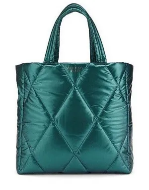 Victoria's‎ Secret Puffer Tote Metallic Teal Green Quilted Bag Blue Green NEW thumbnail 1