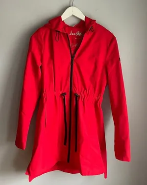Sam Edelman Bright Red Water Resistant Hooded Coat Jacket Red Ridding Hood sz S‎ thumbnail 1