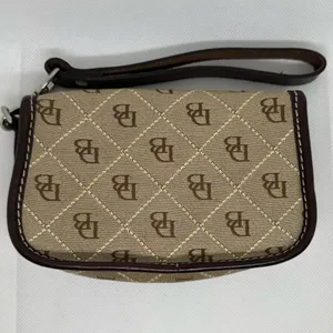 Dooney & Bourke Signature Logo Wristlet Wallet Brown Leather Canvas Flap thumbnail 2