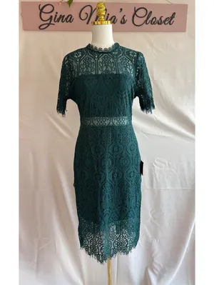 Lulus Remarkable Forest Green Sheer Lace Short Sleeve Mini Dress thumbnail 2