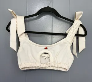For Love & Lemons White Knit Satin Bow Straps Cut Out Coquette Bralette XS thumbnail 1