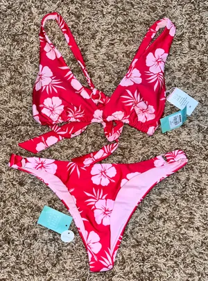 Full Tilt Tropical Bikini Swimsuit Pink Red Size Small Bottoms Medium Top thumbnail 5