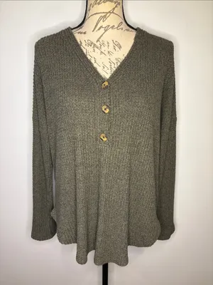 American Eagle Outfitters Soft & Sexy waffle henley top olive green oversized M thumbnail 2