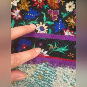 Vintage Caren Charles wool purple floral large square neck head scarf thumbnail 7