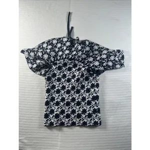 Club Monaco Rowlen Floral Off-Shoulder Top Womens Size XS Navy Blue White Knit thumbnail 8