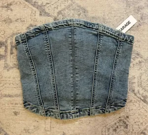 garage blue denim corset top thumbnail 1