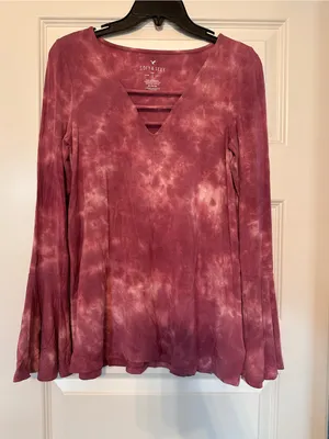 American Eagle Outfitters Mauve Tie-Dye Long Sleeve Top thumbnail 1