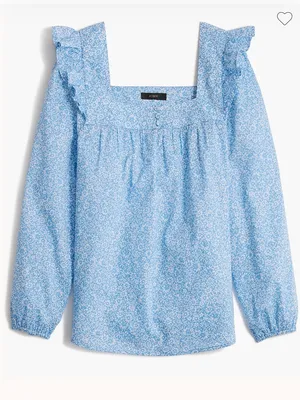 J Crew Factory Squareneck ruffle top puff sleeve blue cornflower white size S thumbnail 13