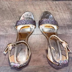 Rose Gold Glitter Strappy Block Heels Pink Size 8 thumbnail 10