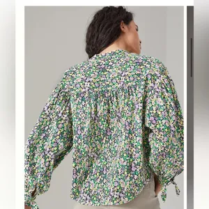 Anthropologie Maeve Ashleigh Puff-Sleeved Button Down Ditsy Floral Blouse thumbnail 4