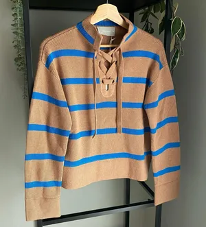 NWT Everlane Lace Up Wool Cotton Striped Sweater thumbnail 1