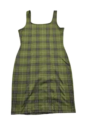 Popular Basics Green Plaid Bodycon Dress Womens Size L Sleeveless Stretch Casual thumbnail 1