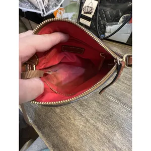light blue Dooney & Bourke Pebble Grain Mini Domed Crossbody Brown Leather Trim thumbnail 11