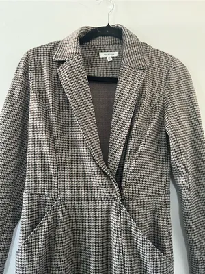 Max Studio Brown Black Houndstooth Blazer Midi Dress XS Preppy Quiet Luxury thumbnail 3