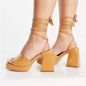 Ego Women's Shoes Beige Size 9 Faux Leather Dreamer Block Heel Ankle Tie Sandals thumbnail 1