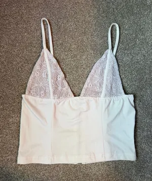 White Lace Zip Up V Neck Tank Top thumbnail 1