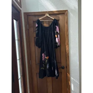 FARM RIO Floral Long Sleeve Midi Dress in Black Size XS thumbnail 6
