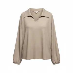 Andree by Unit V-neck Collared ribbed top Tan Size Large thumbnail 12
