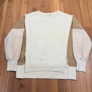 Oddi Neutral Colorblock Terry Knit Sweatshirt Corduroy Ribbed Panels Small thumbnail 9